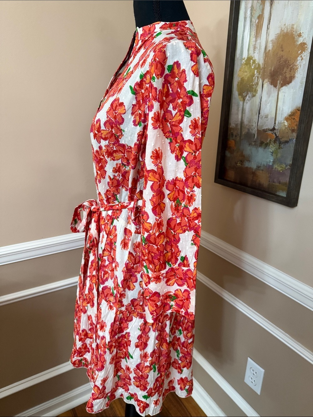 Red Floral Tie-Waist Mini Dress - Picture 7 of 13